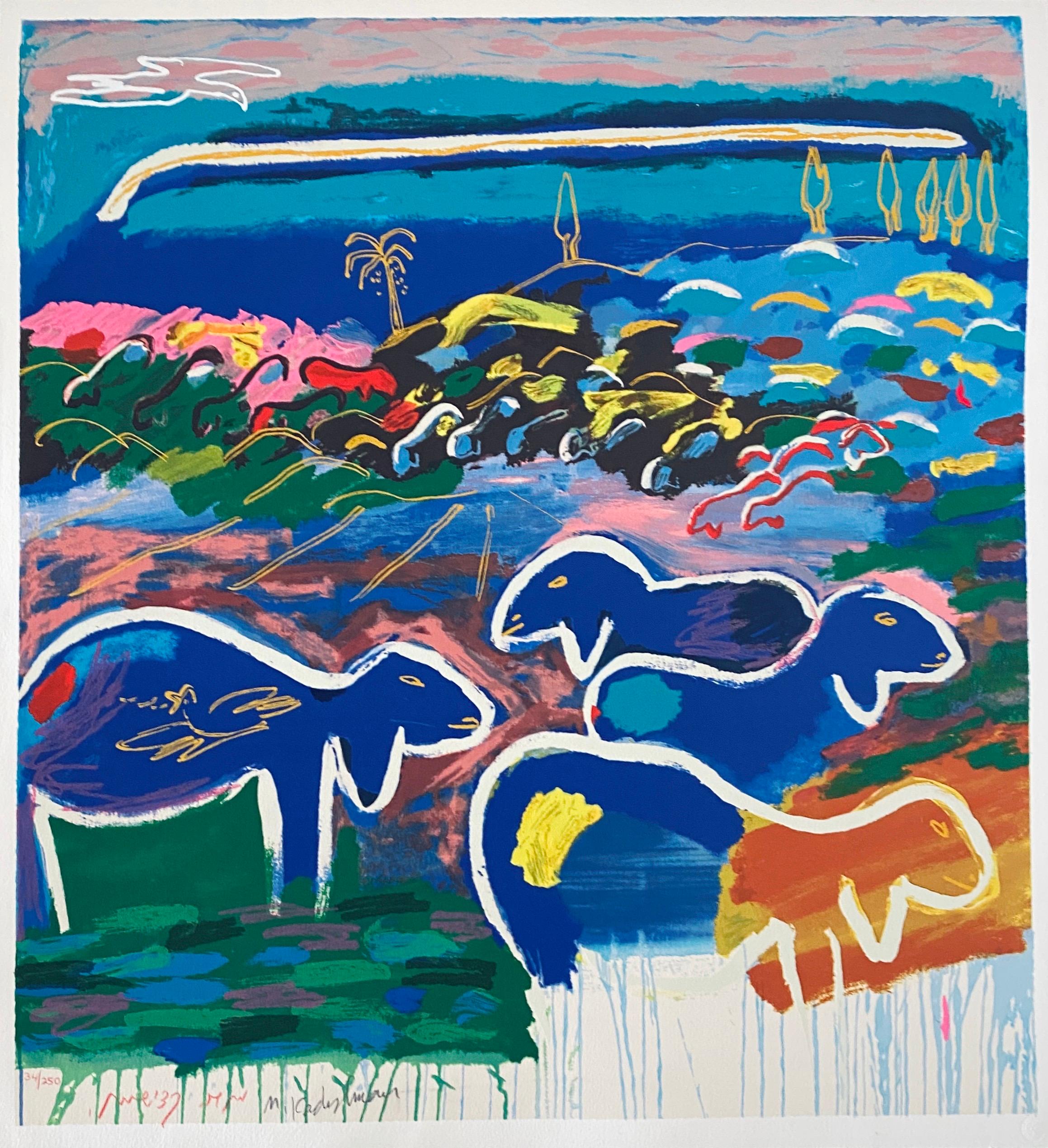 Menashe Kadishman Animal Print - Kadishman Israeli Colorful Pop Art Screen Print Lithograph Judaica 