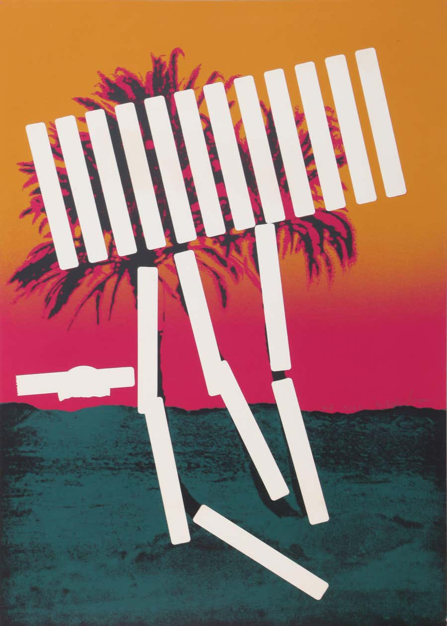 Pink Palm, Conceptual Art Screenprint by Menashe Kadishman
