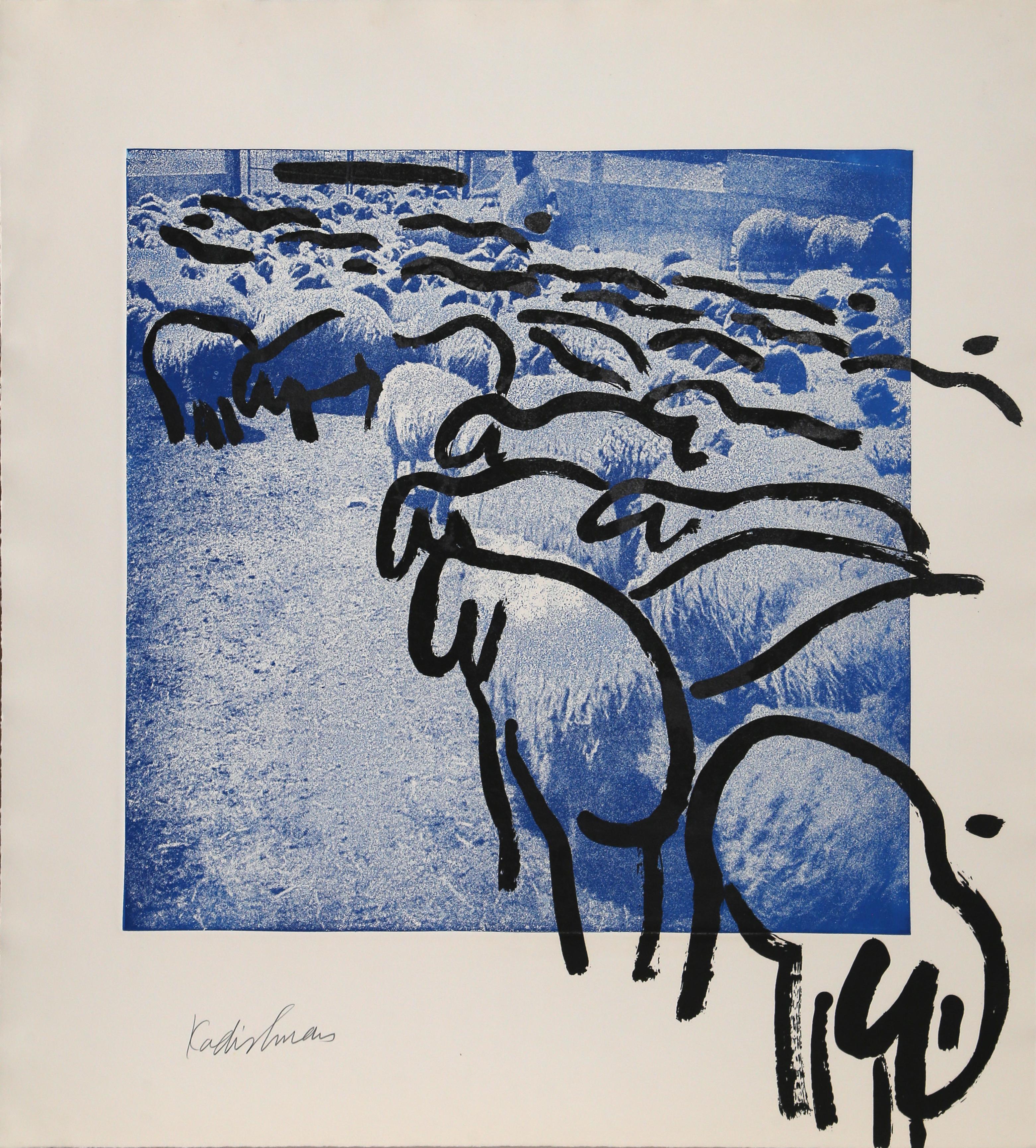 Sheep 7, Etching and Screenprint by Menashe Kadishman