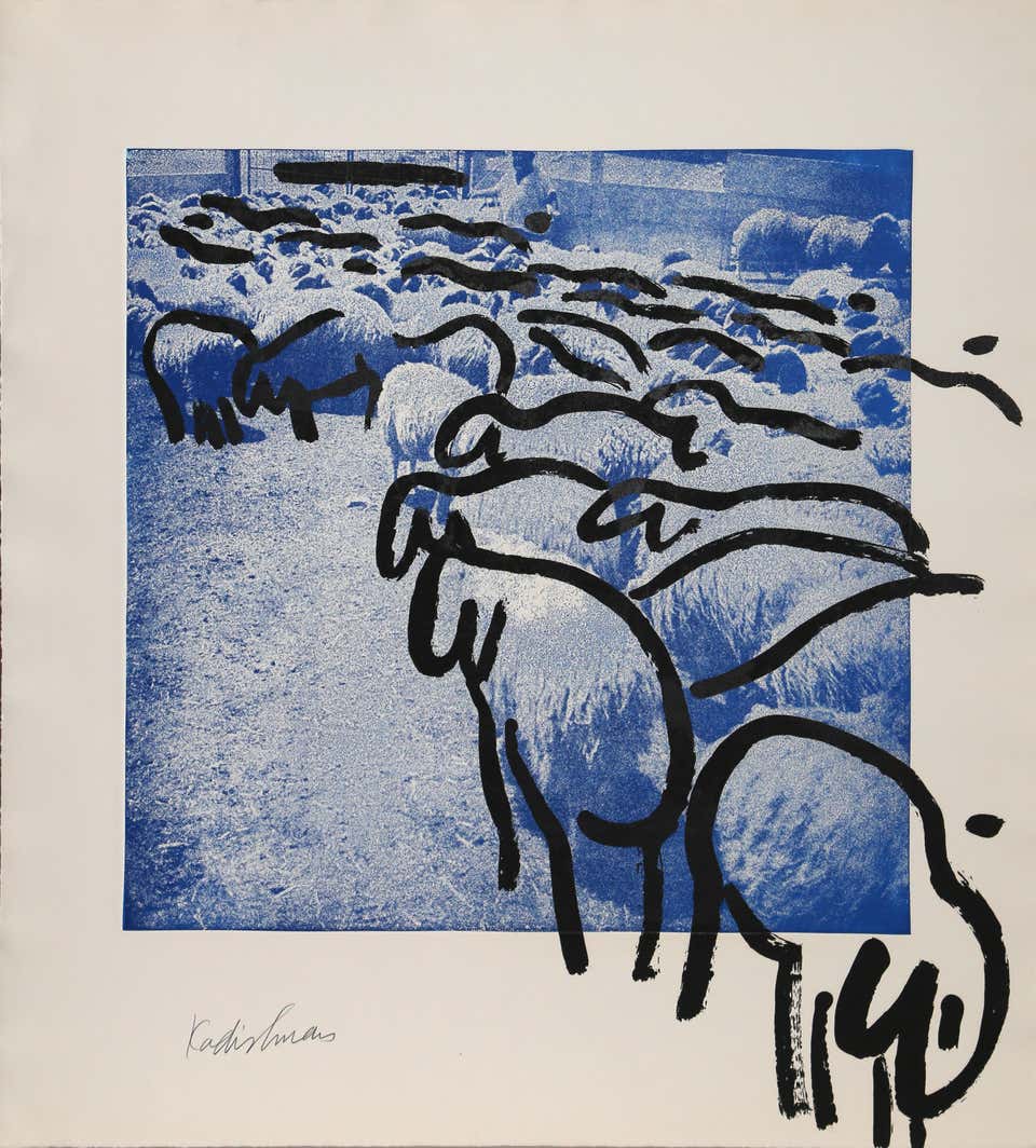 Sheep 7, Conceptual Etching and Screenprint by Menashe Kadishman