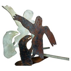 Menashe Kadishman Prototype Artist Proof Torch Cut Steel Sculpture Pair