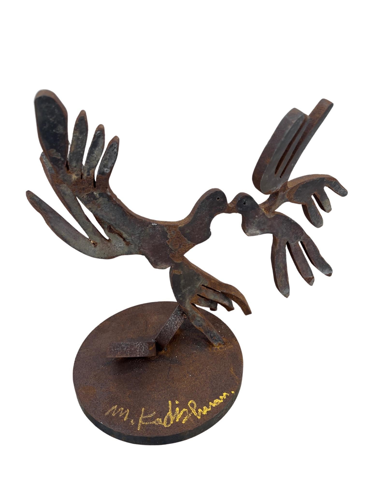 Birds Kiss figurative iron sculpture by the well know Israeli artist Kadishman  - Sculpture by Menashe Kadishman