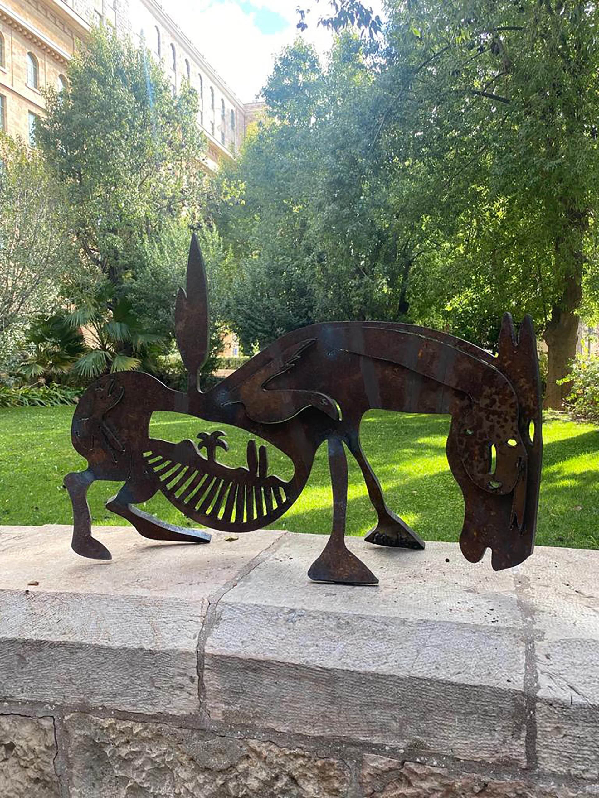 iron sculpture of Eretz Moledet Donkey typical to Kadishman ; home decor - Sculpture by Menashe Kadishman
