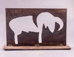 Abstrakte israelische Kunst Abstrakte Eisenschnitt Ikonische Schafsskulptur Stahl Menashe Kadishman