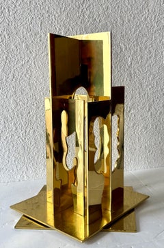 Israeli Pop Art Abstract Cutout Trees Kinetic Gilt Sculpture Menashe Kadishman