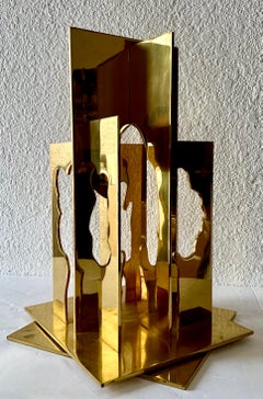 Israeli Pop Art Abstract Cutout Trees Kinetic Gilt Sculpture Menashe Kadishman