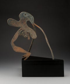 Large 1970's Israeli Abstract Sculpture "Birth" Iron, Wood Menashe Kadishman