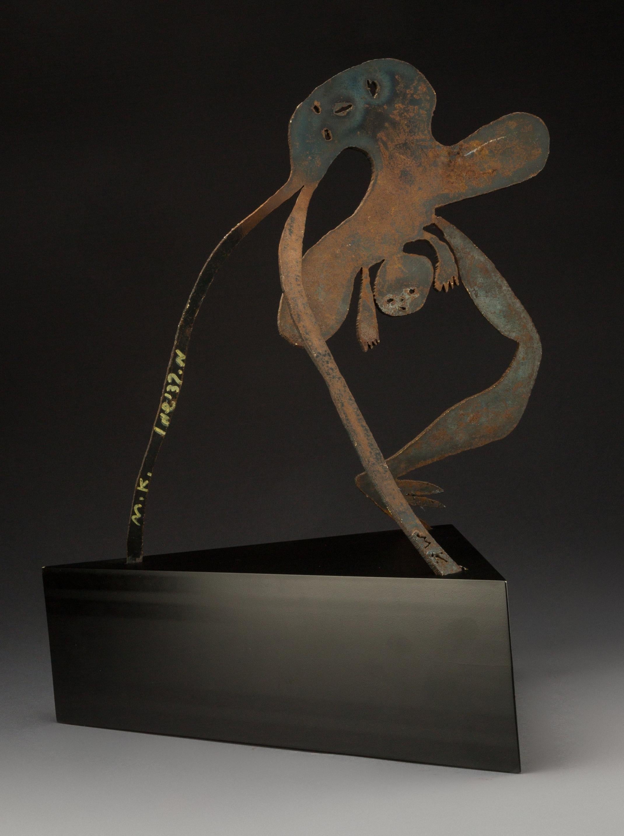 Menashe Kadishman (Israeli, 1932-2015)
Birth
Iron
17-1/2 inches (44.5 cm) high on a 6-1/4 inches (15.9 cm) high wood base
Hand signed and Inscribed on base
Sculpture with base measures 23.75 x 21.5 x 15 inches. Sculpture itself measures 17.5 x 14 x