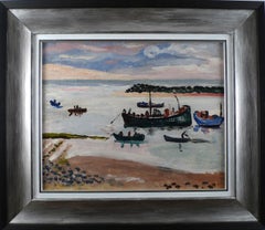 "Boats of Hondarribia", 20th Century Oil on Panel by Spanish Artist Menchu Gal