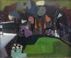 "The Cow in the Meadow", 20th Century Oil on Panel by Spanish Artist Menchu Gal