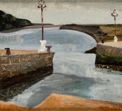 "The Old Port", huile sur panneau du 20e siècle de l'artiste espagnol Menchu Gal