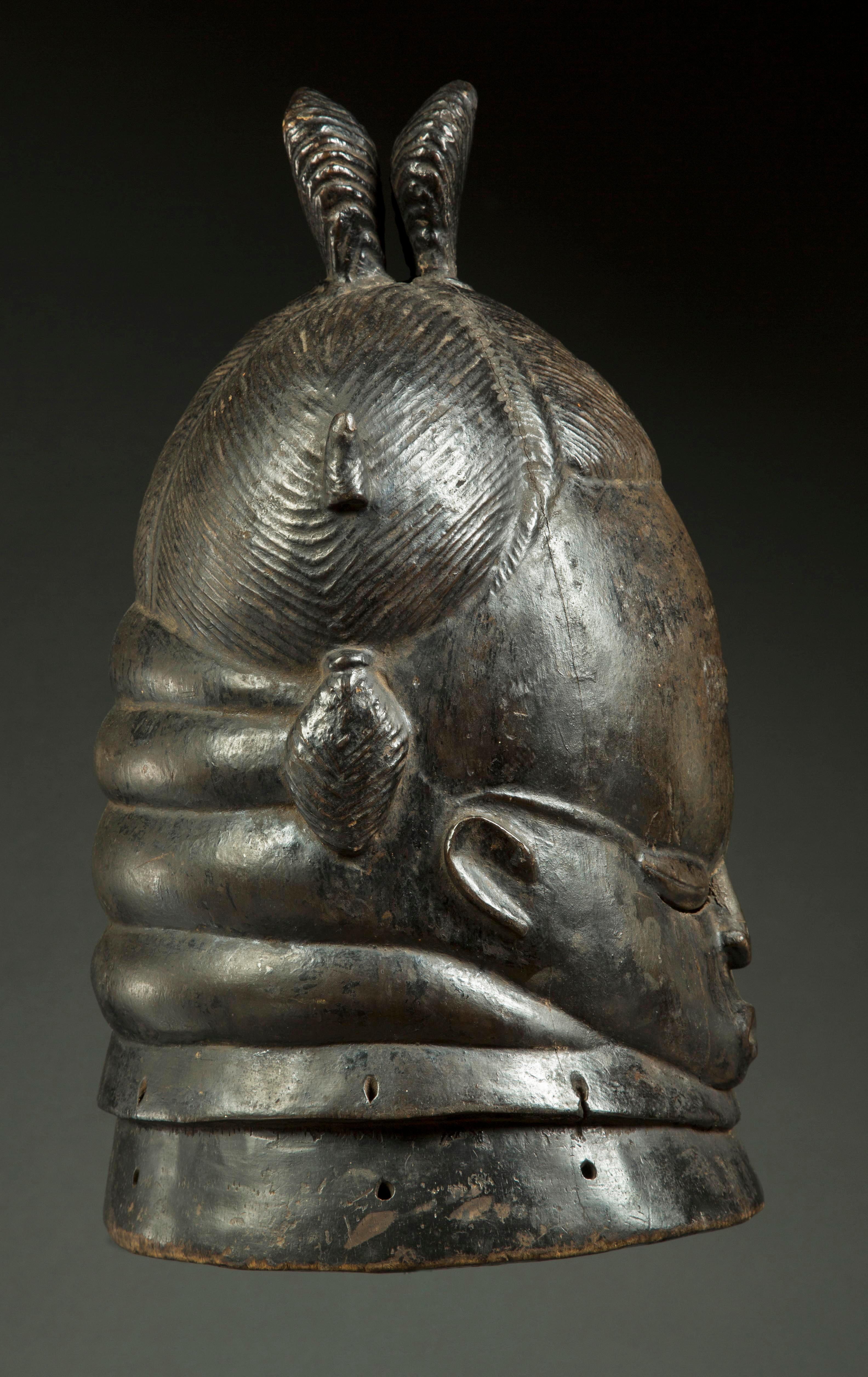 Hand-Carved Mende Bundu Sande Society Womens Helmet Mask Sierra Leone, Africa