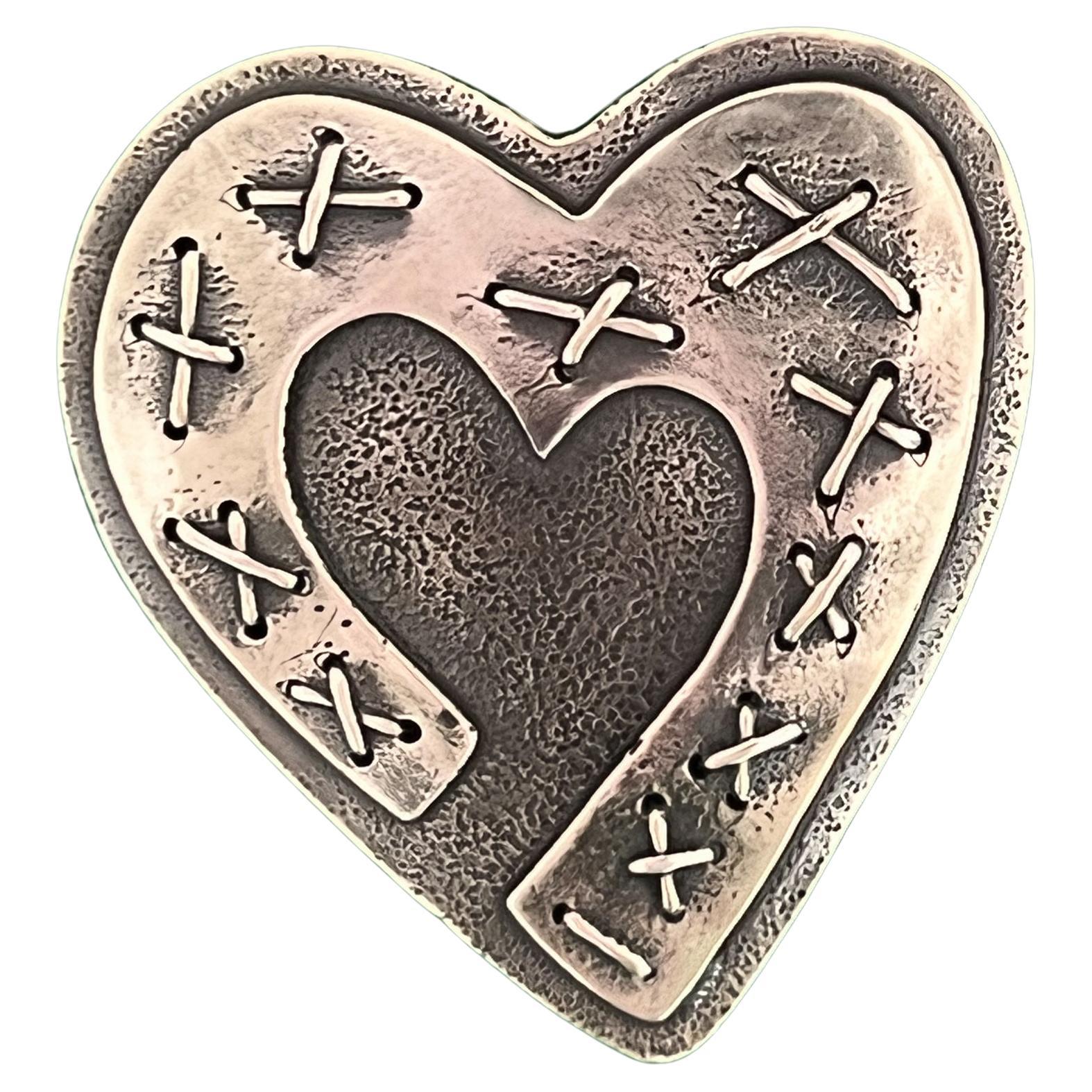 Mended by Kerry Green, sterling silver, pin, pendant, valentine, heart, modern For Sale