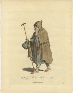 Mendicant Religious Costume Engraving, Pilgrim Monk, 1588 - Published in 1749