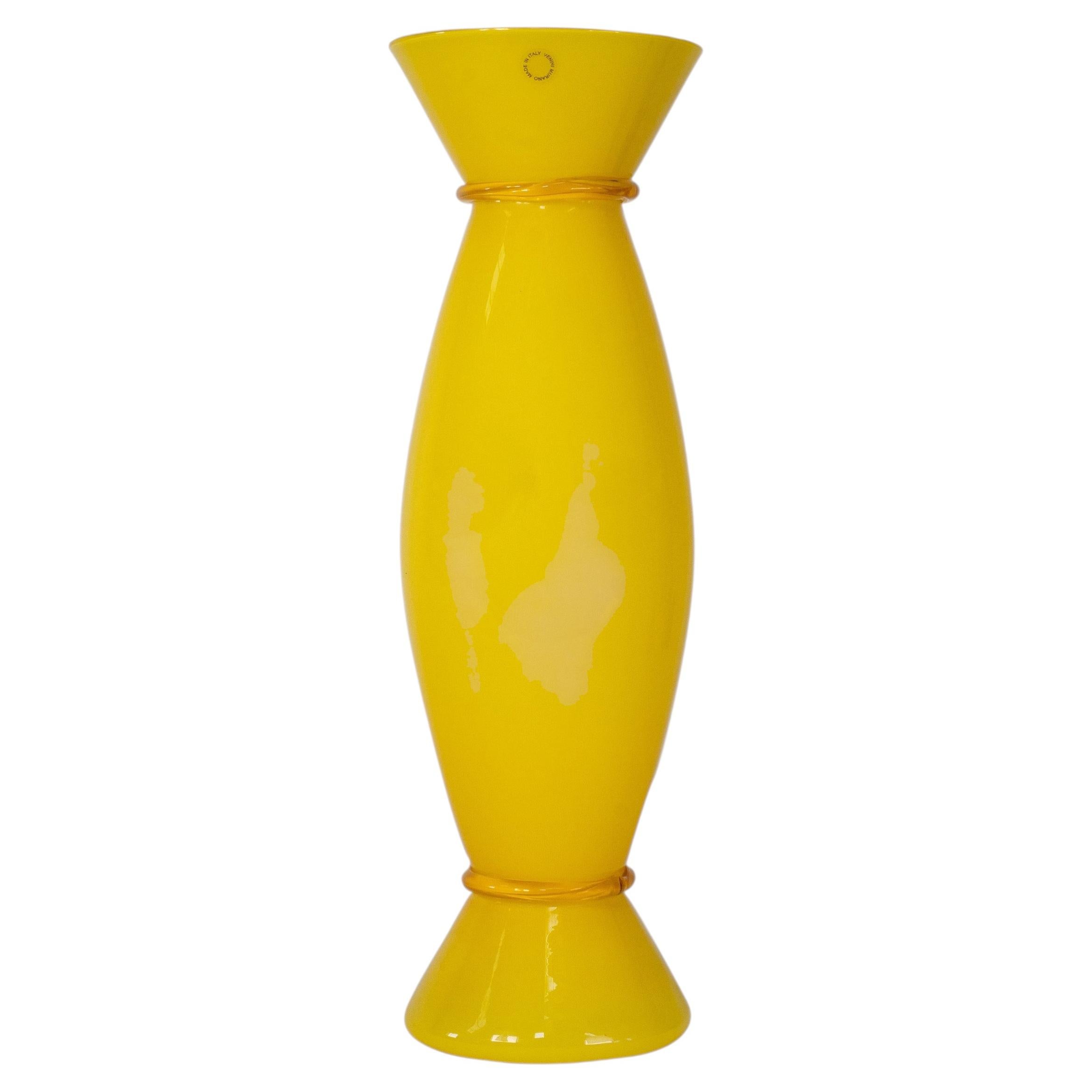 Mendini X Venini Vase „Acco Yellow“ aus Murano-Glas, signiert 1997, hergestellt in Italien