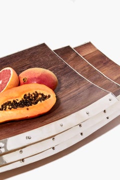 Rechteckiges, großes Tablett aus Mendoza Mendoza, recyceltes Fassholz und Alpaka-Silber