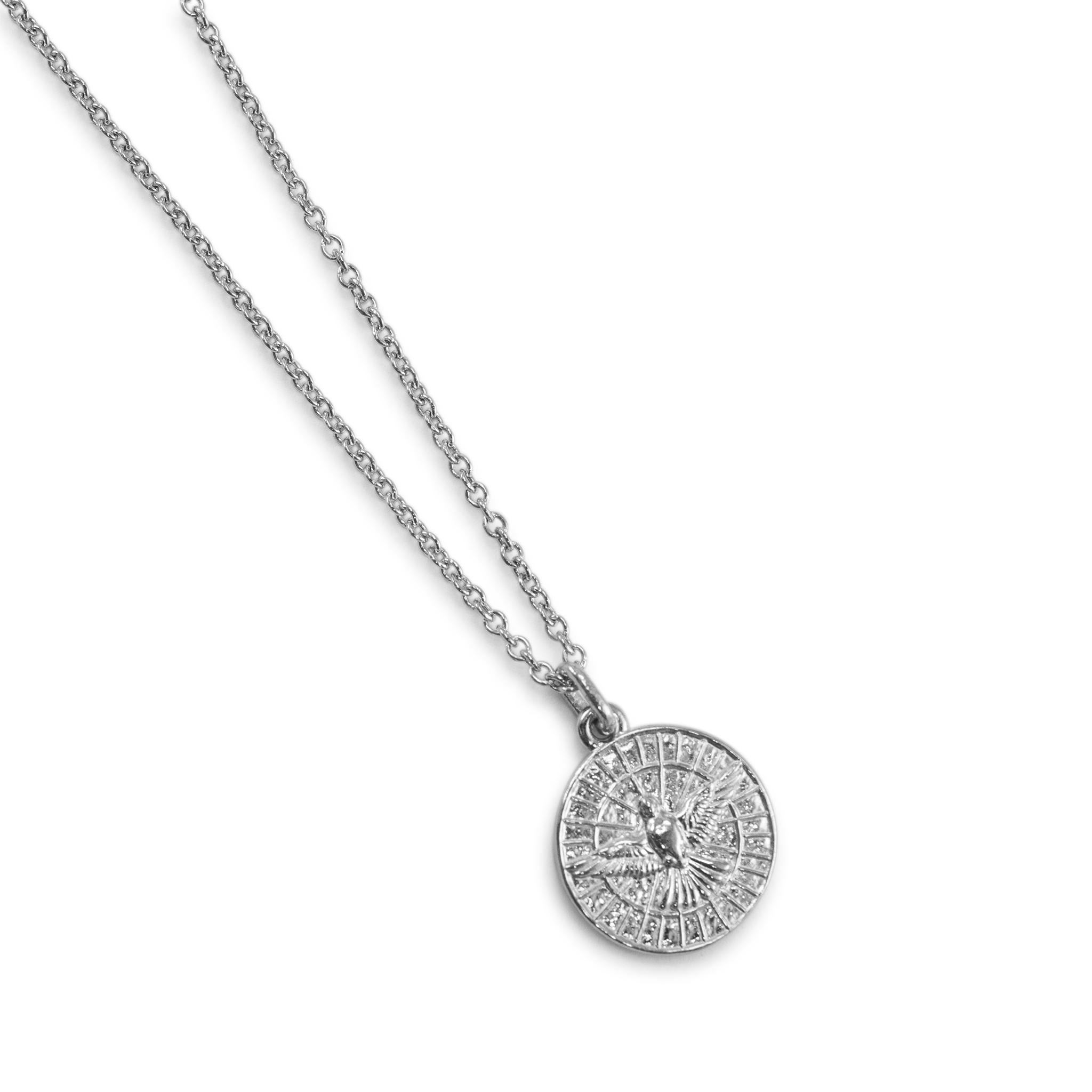 Mene Pure Platinum Holy Spirit Dove Medallion Pendant Necklace In Excellent Condition For Sale In Houston, TX