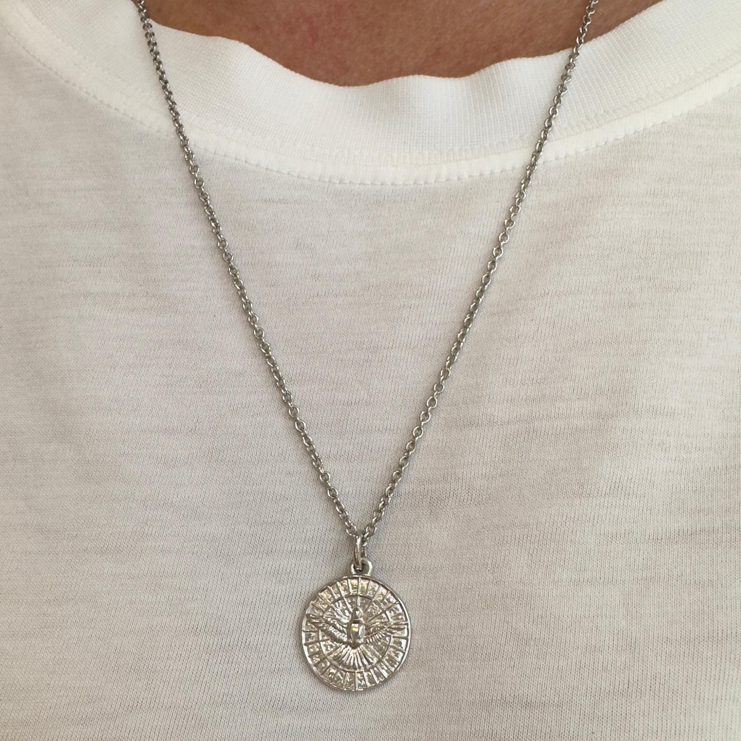 Mene Pure Platinum Holy Spirit Dove Medallion Pendant Necklace For Sale 2