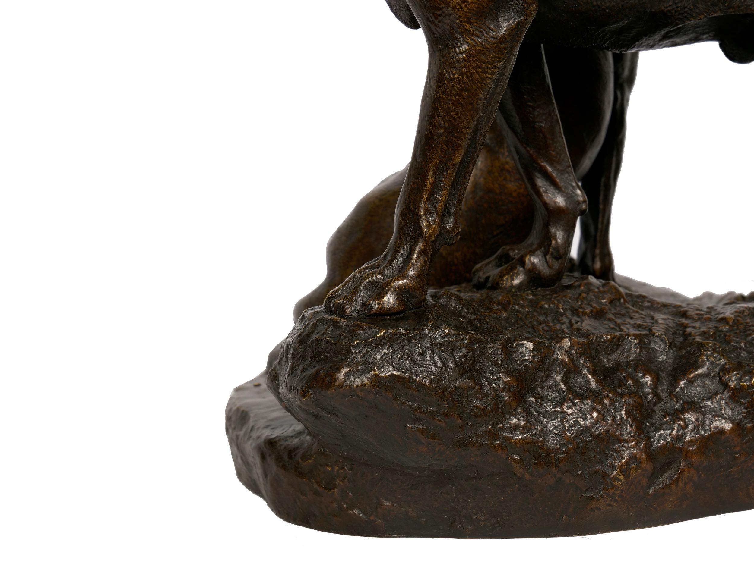 “Menelas & Grondeur” French Antique Bronze Sculpture of Hounds by Leon Bureau 12
