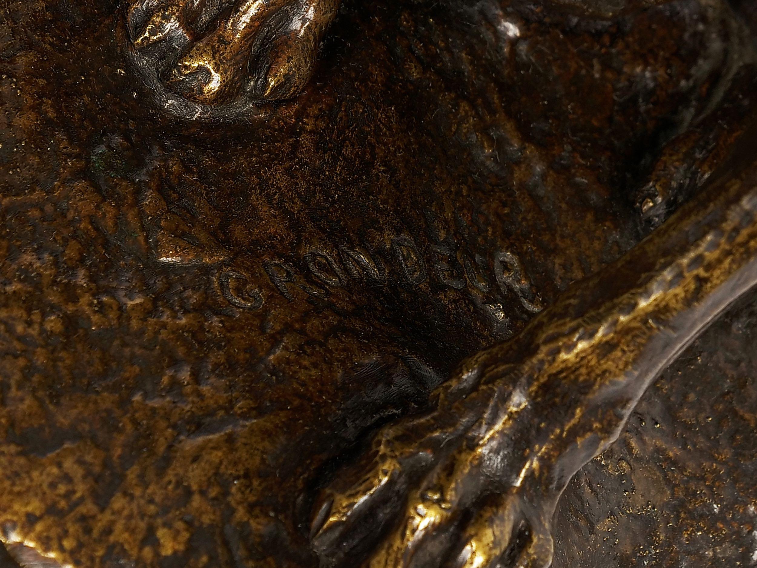“Menelas & Grondeur” French Antique Bronze Sculpture of Hounds by Leon Bureau 14