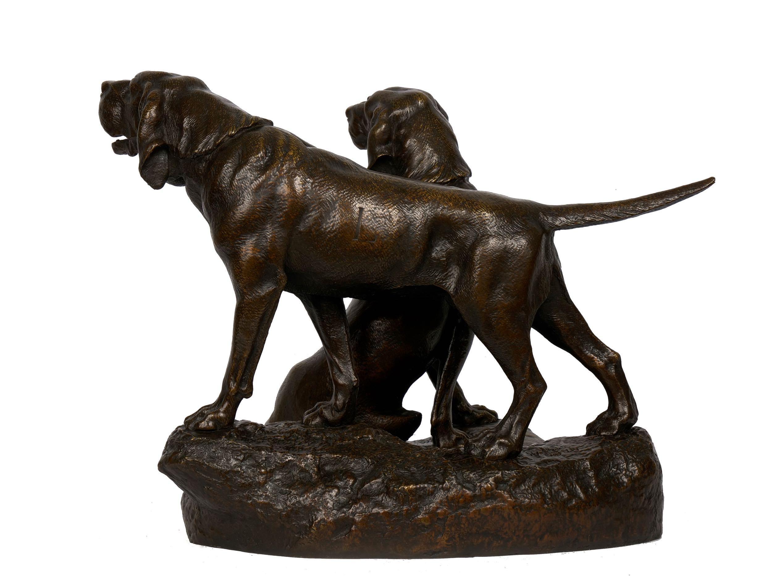 19th Century “Menelas & Grondeur” French Antique Bronze Sculpture of Hounds by Leon Bureau