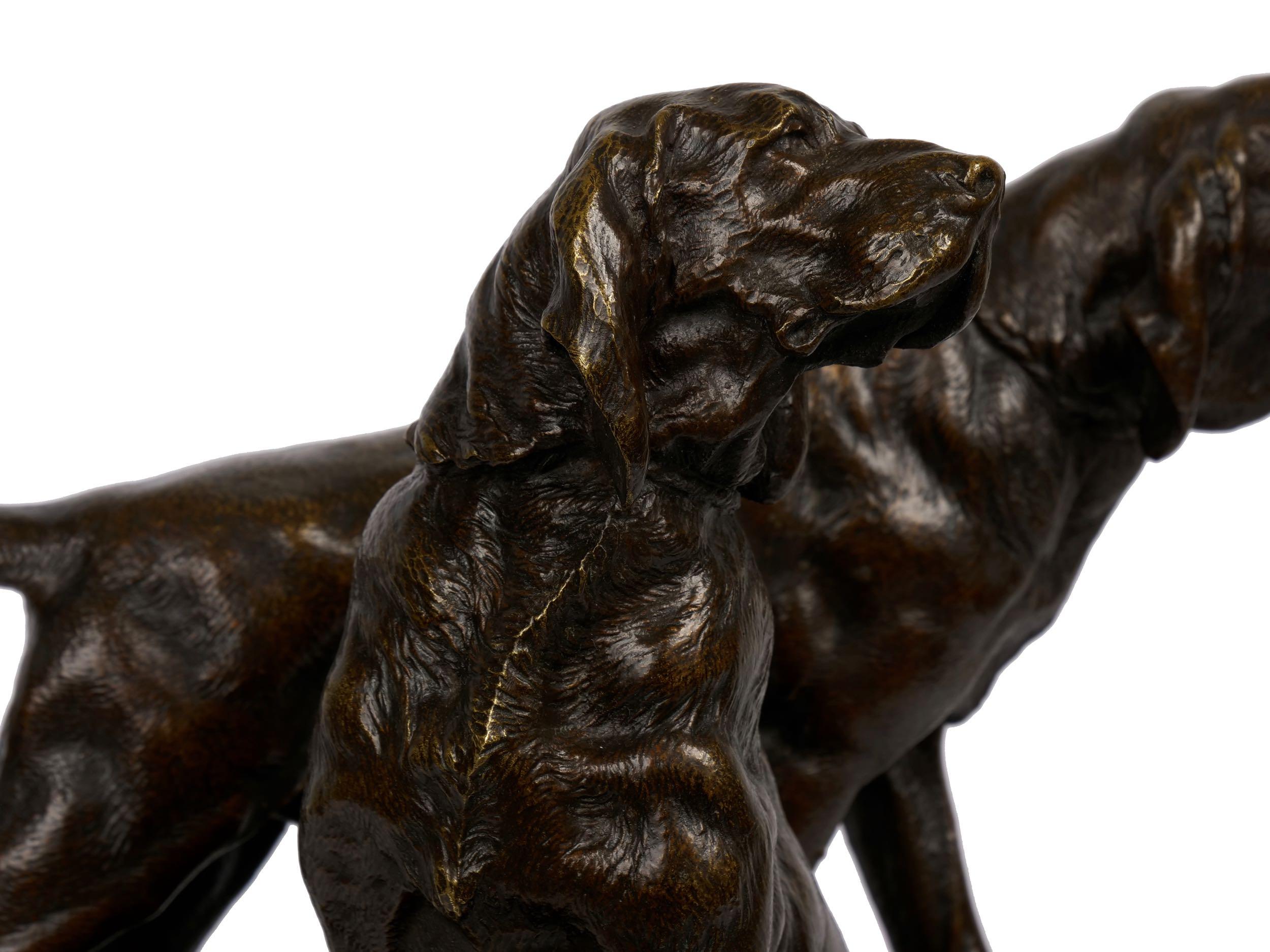 “Menelas & Grondeur” French Antique Bronze Sculpture of Hounds by Leon Bureau 3