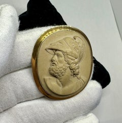 Menelaus Greek Warrior King Lava Cameo Brooch 14 Karat Gold Victorian 19th C