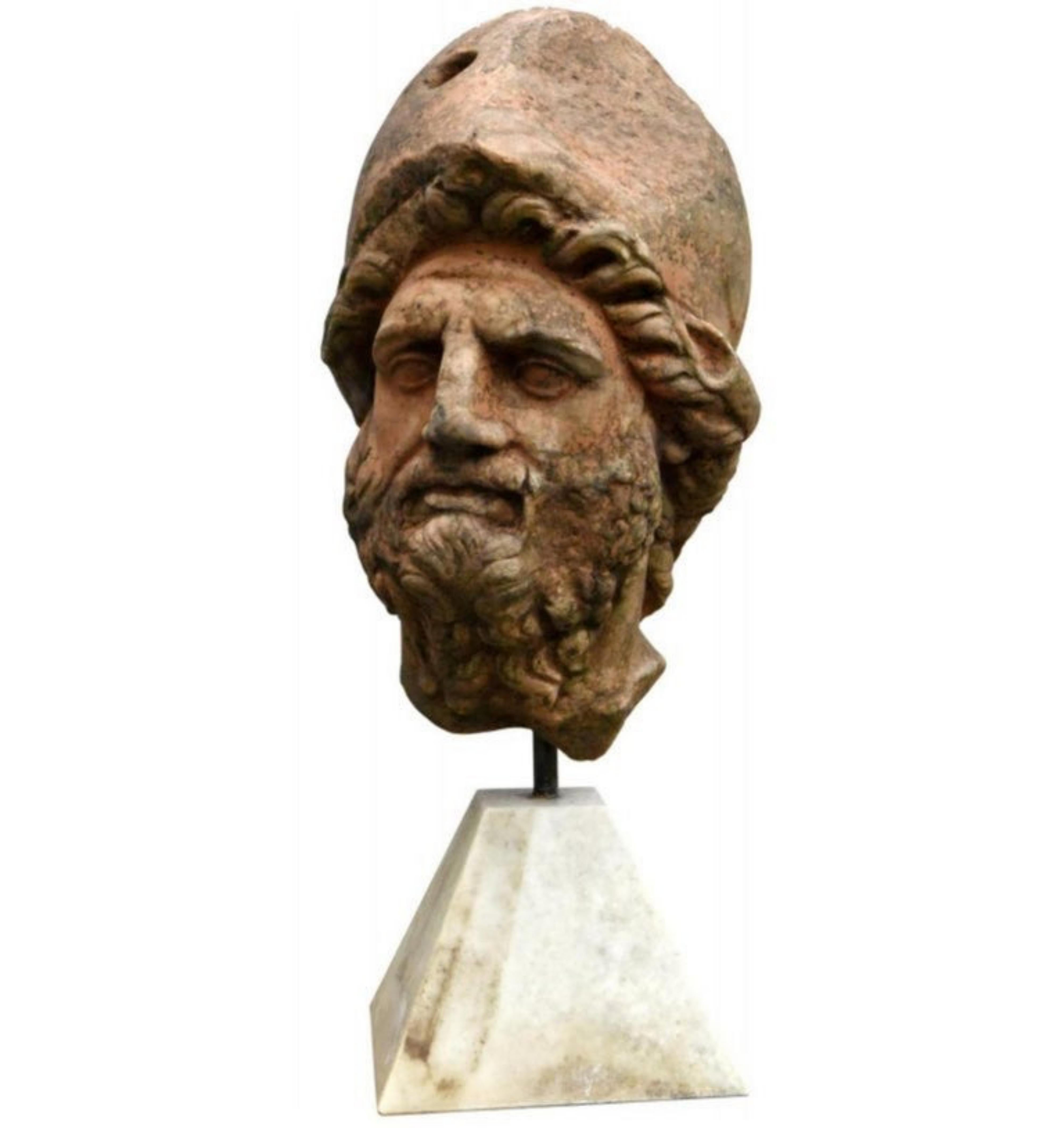 Modern Menelaus Head in Terracotta, Copy of a Greek Original, Early 20th Century For Sale