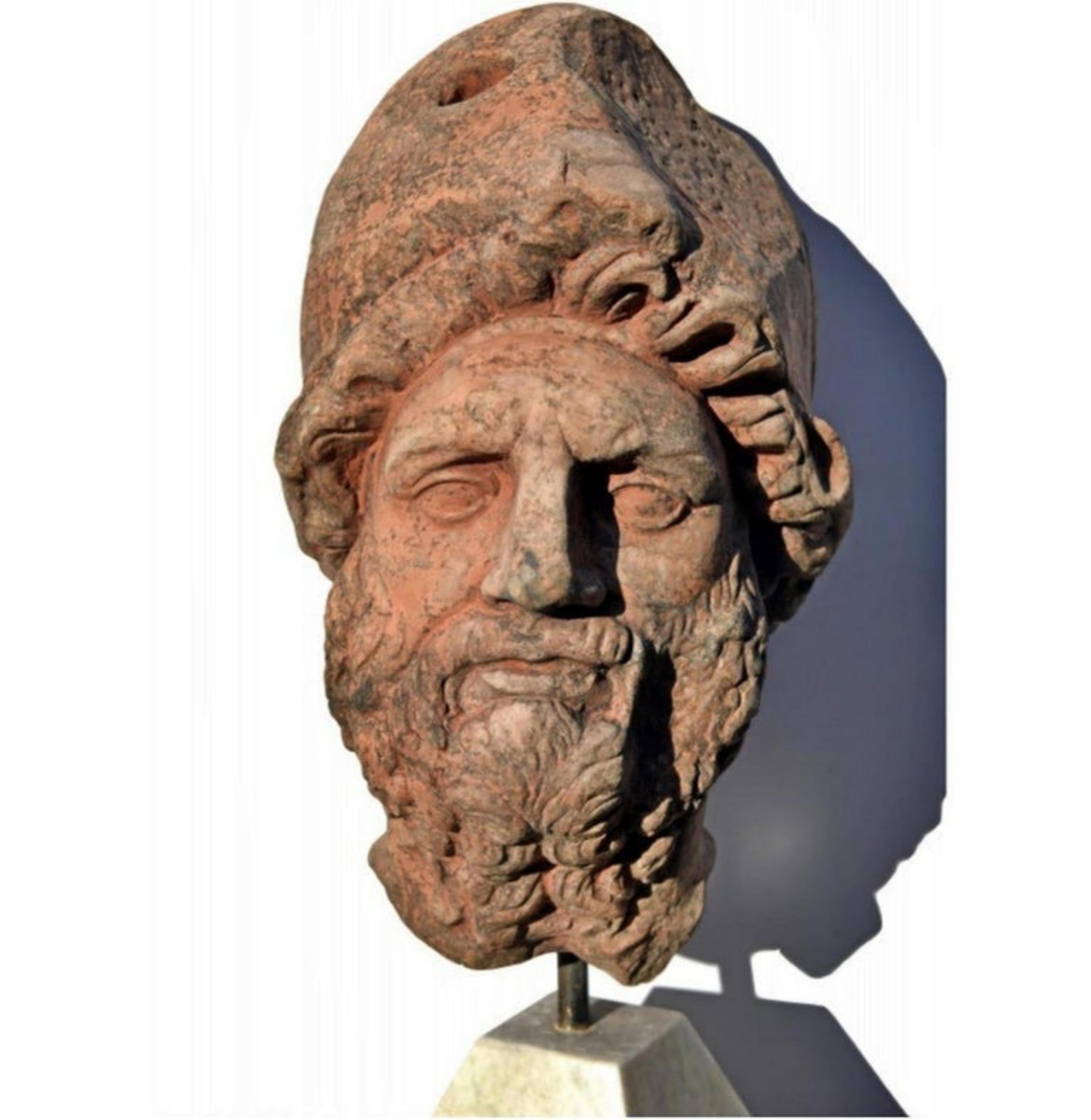 Italian Menelaus Head in Terracotta, Copy of a Greek Original, Early 20th Century For Sale
