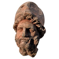 Menelaus Head in Terracotta, Copy of a Greek Original, Early 20th Century
