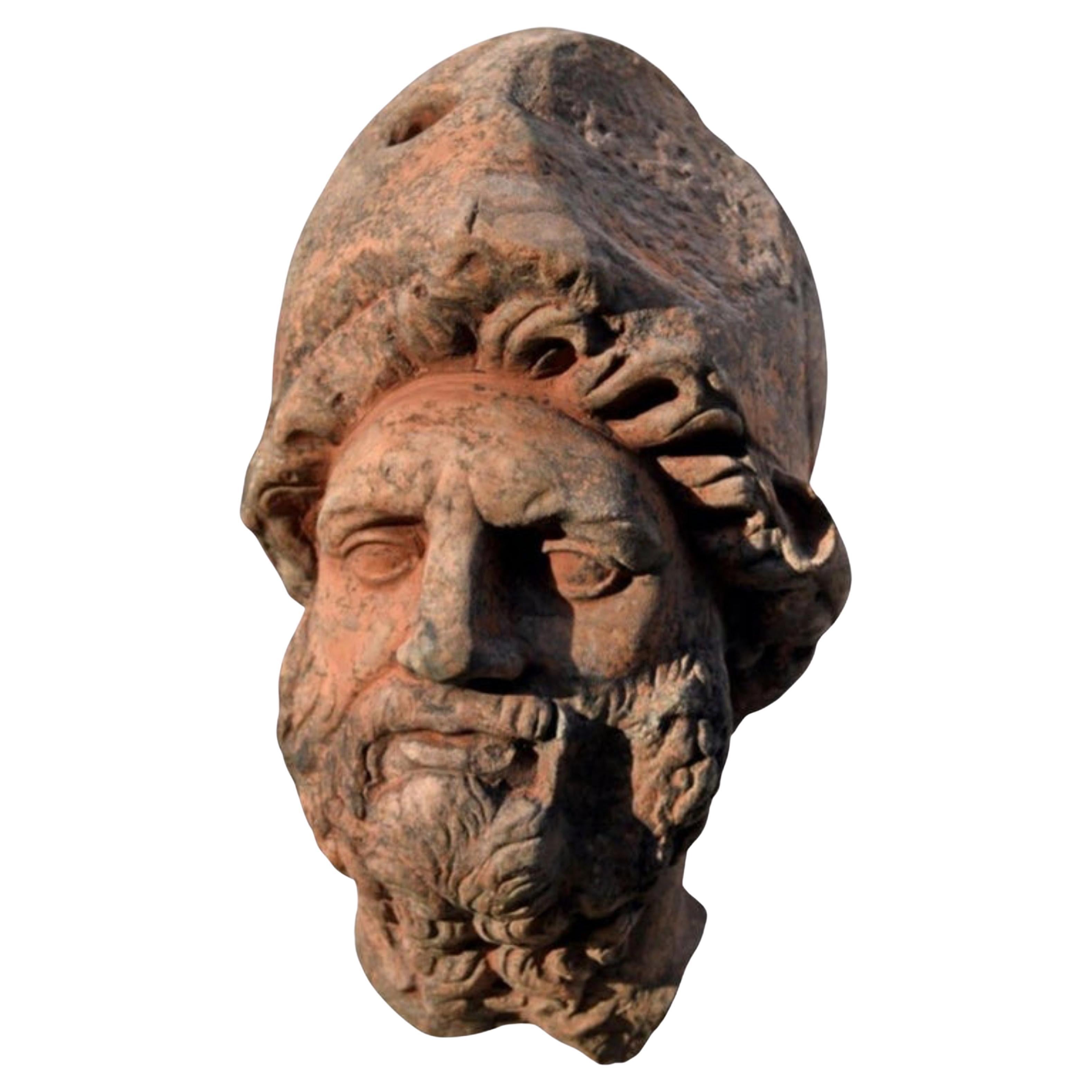 Menelaus Head in Terracotta, Copy of a Greek Original, Early 20th Century For Sale