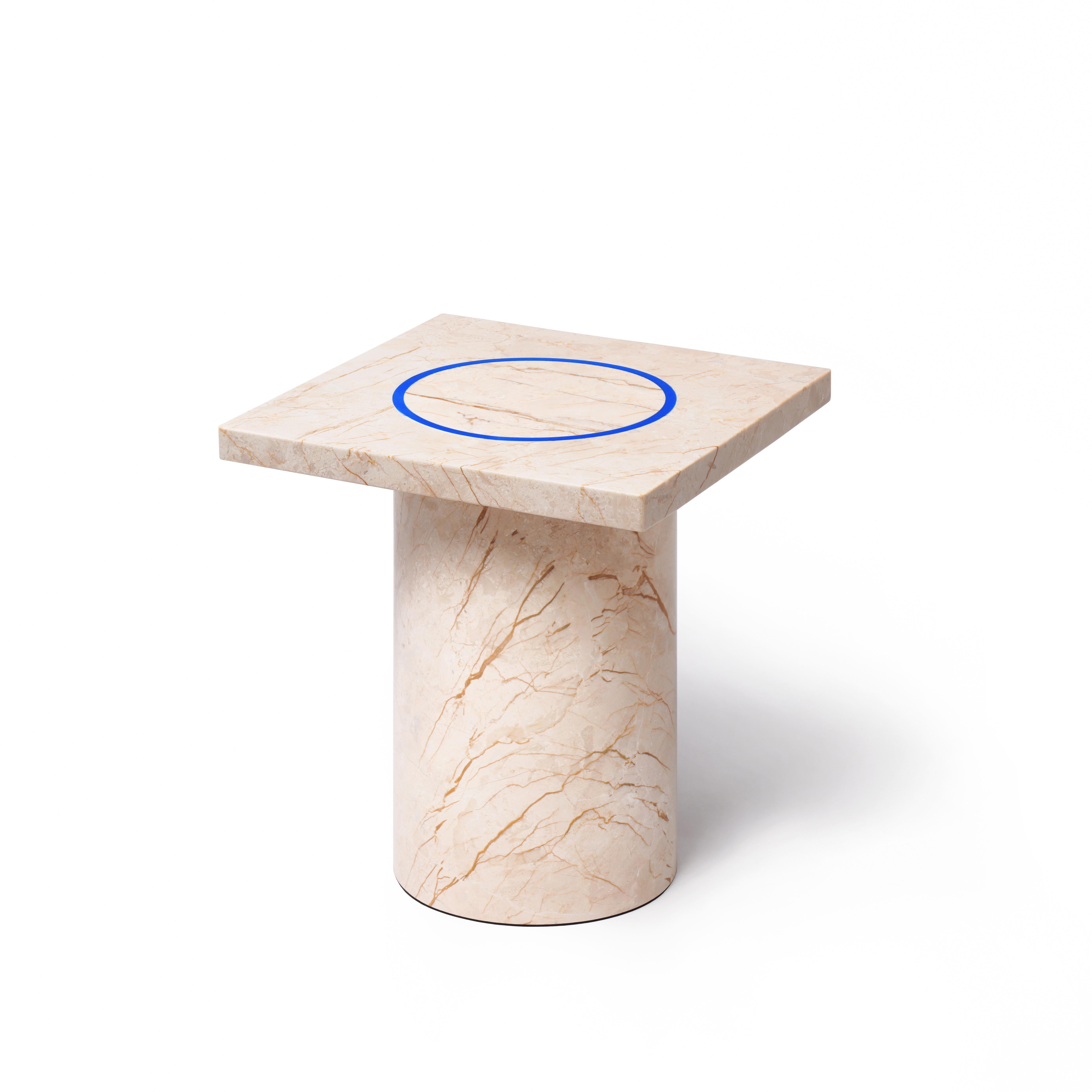 BUZAO released the 2020 new collection, DISLOCATION, which consisted of a round marble coffee table and two marble side tables. The usage of blue industrial materials dislocates the marble’s natural texture. The collection comes in Menes Gold and