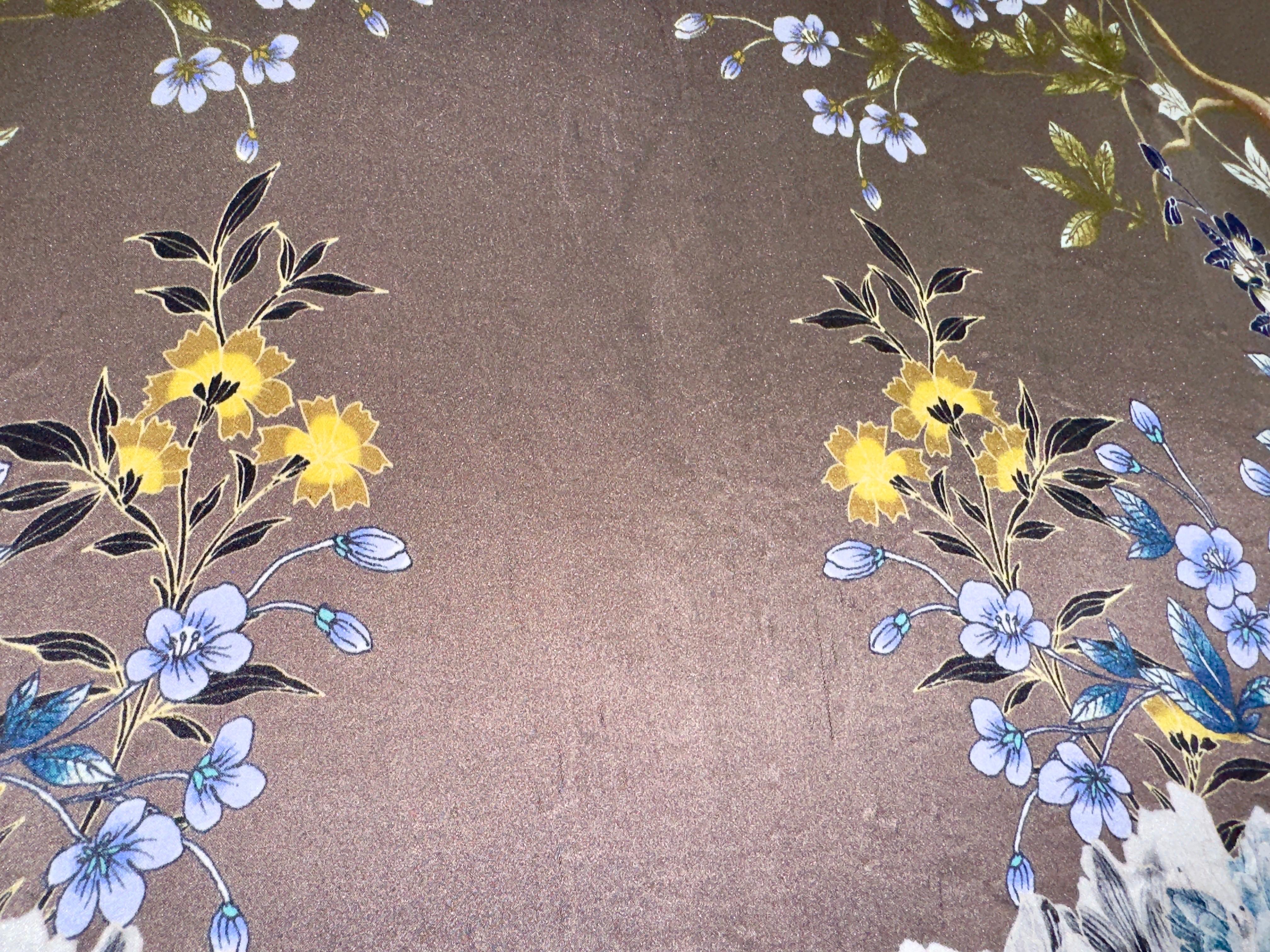 MENG Floral Print Maxi Silk Dressing Gown Robe Kimono OS en vente 5