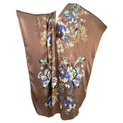 MENG Floral Print Maxi Silk Dressing Gown Robe Kimono OS