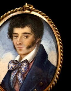 Benedetto Menghini (Rome circa 1820) Portrait Miniature Signé Cadre en Or 18K