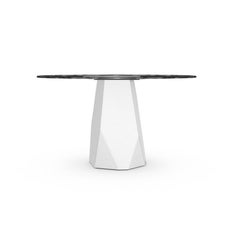 Menhir, Dining Table with Round Black Glass Top on Metal Base, Made in Italy