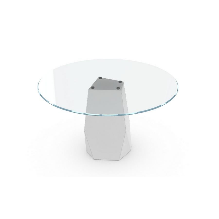 Modern Menhir, Dining Table with Round Clear Glass Top on Metal Base, Made in Italy For Sale