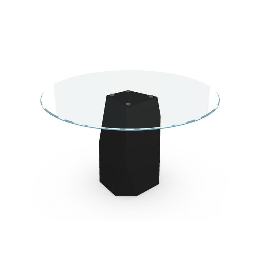 Modern Menhir, Dining Table with Round Glass Top on Metal Base, Made in Italy For Sale