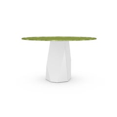 Menhir, Dining Table with Round Green Glass Top on Metal Base, Made in Italy