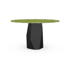 Menhir, Dining Table with Round Green Glass Top on Metal Base, Made in Italy