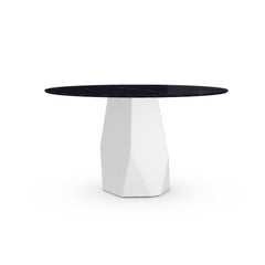Menhir, Dining Table with Round Black Marquina Ceramic Top on Metal Base