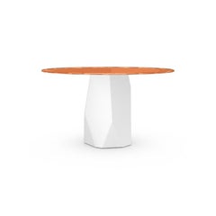 Menhir, Dining Table with Round Orange Glass Top on Metal Base, Made in Italy