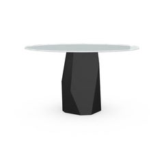 Menhir, Dining Table with Round White Glass Top on Metal Base, Made in Italy