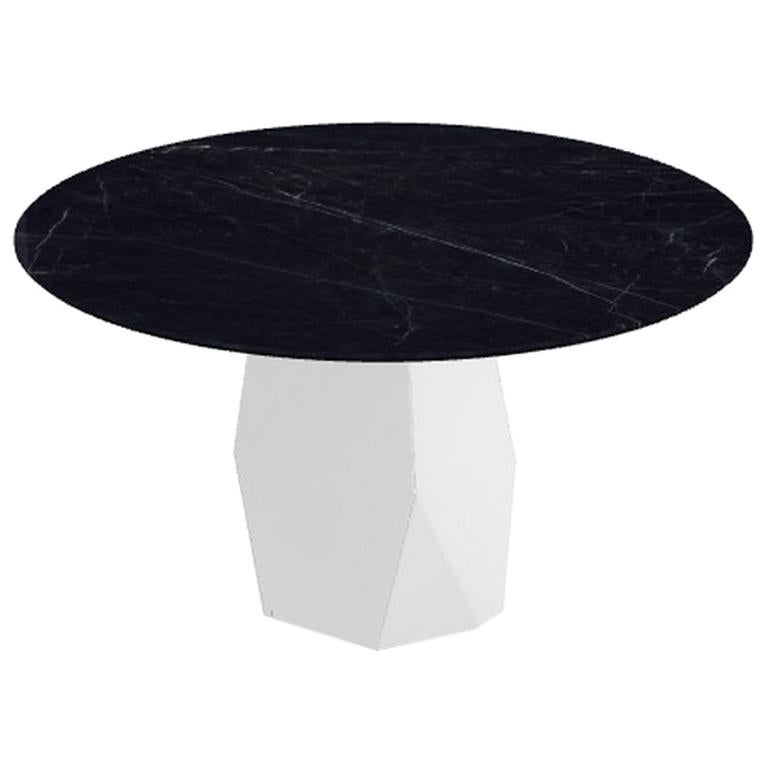 Menhir, Dining Table with Round Black Marquina Ceramic Top on Metal Base