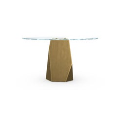 Menhir, Dining Table with Round Clear Glass Top on Brass Base, Made in Italy