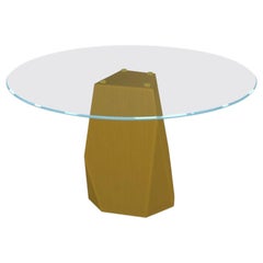 Table de salle à manger avec plateau rond en verre transparent sur base en laiton, fabriquée en Italie