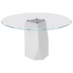 Menhir, Dining Table with Round Clear Glass Top on Metal Base, Made in Italy