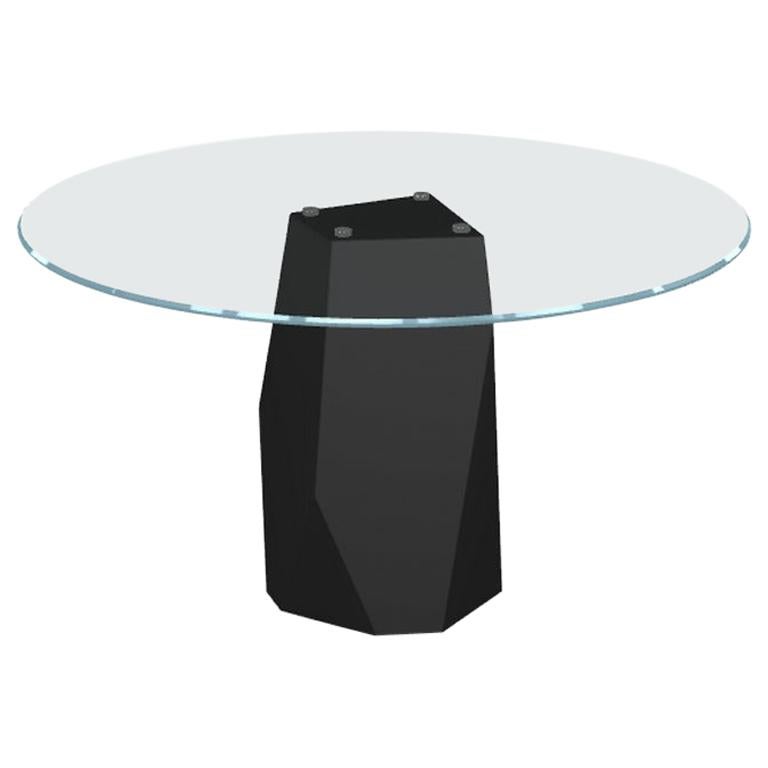 Menhir, Mesa de Comedor con Tapa Redonda de Cristal sobre Base de Metal, Made in Italy