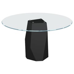 Menhir, Dining Table with Round Glass Top on Metal Base, Made in Italy