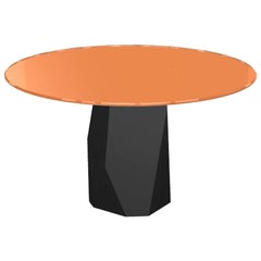 Menhir, Dining Table with Round Orange Glass Top on Metal Base, Made in Italy